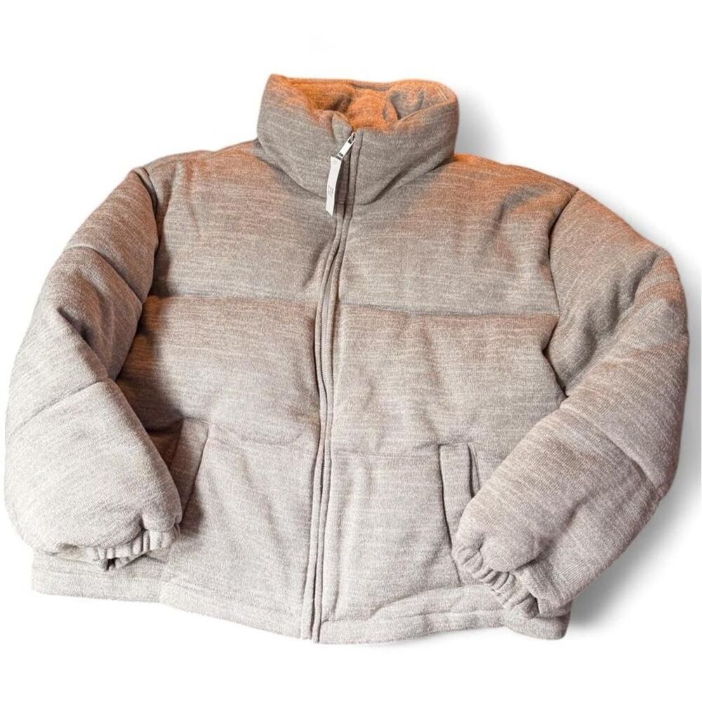 NWT Gap Heather Gray Cropped Puffer Jacket Women’s XXL Adjustable Bubble Hem
